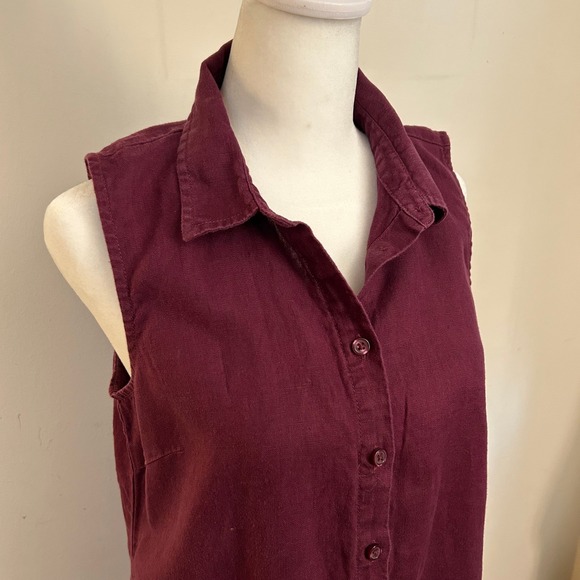 Garnet Hill Sleeveless Button Front Shirt Dress Burgundy Linen Blend Size 6 - Picture 2 of 9